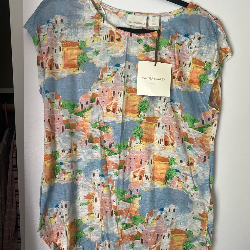Cynthia Rowley Linen Multicolor Printed Women's Top